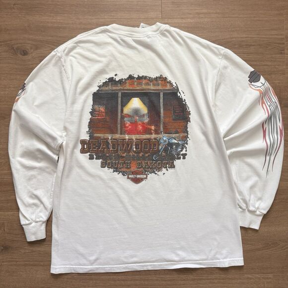VTG 2005 Harley-Davidson Deadwood SD Long Sleeve T-Shirt Flames USA Made Size L - Picture 2 of 9